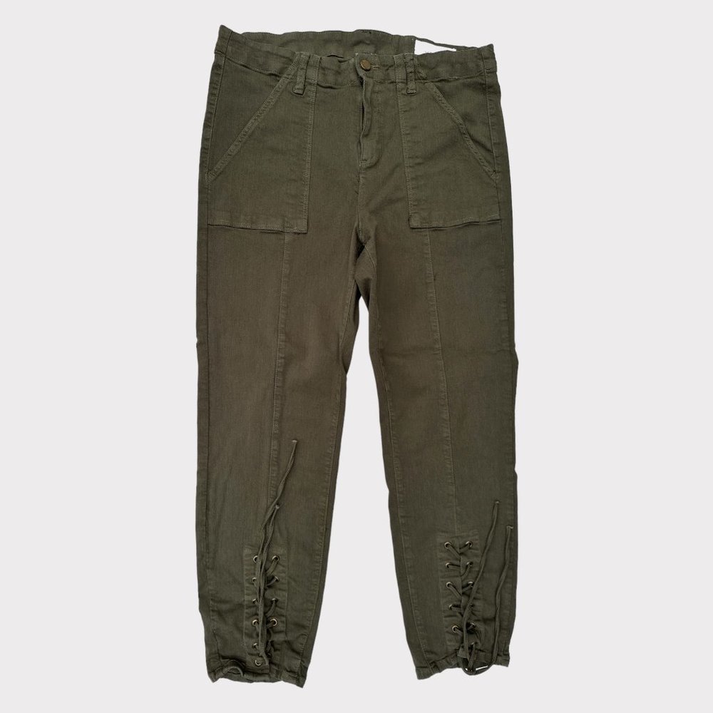Vince Camuto Lace Up Cuff Skinny Ankle Pants Olive Green Size 14